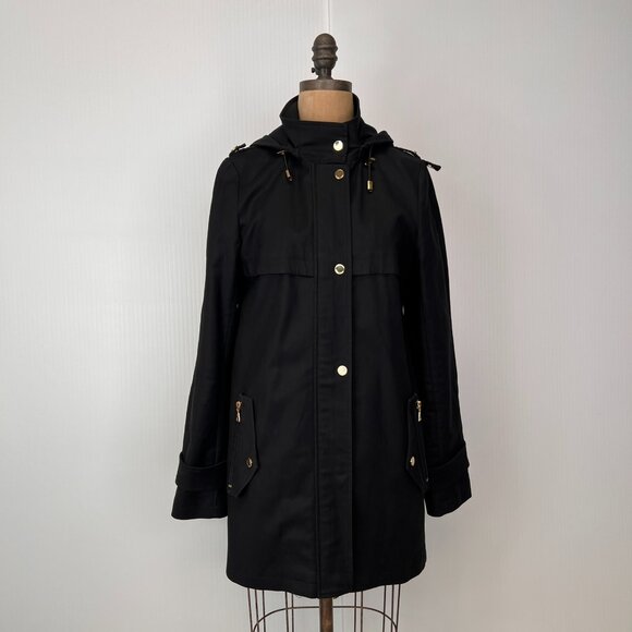 Trina Turk Jacket Women Medium Trench Zip Hood Pocket Vent Work